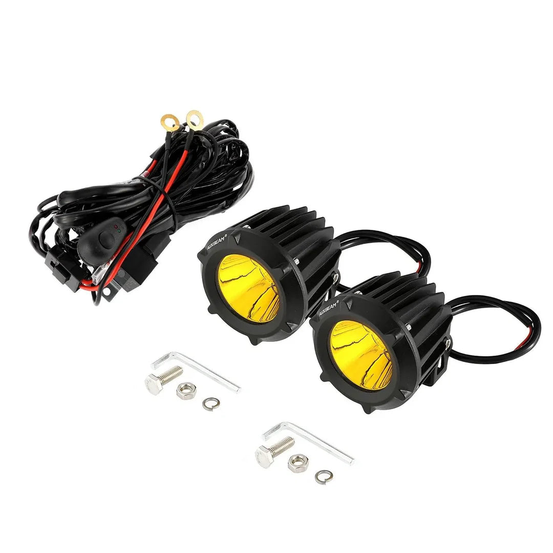 Auxbeam 3.5" 50W ROUND/SQUARE LED DRIVING LIGHTS COMBO WHITE/YELLOW WITH WIRING HARNESS FOR SUV ATV UTV TRUCKS PICKUP BOAT