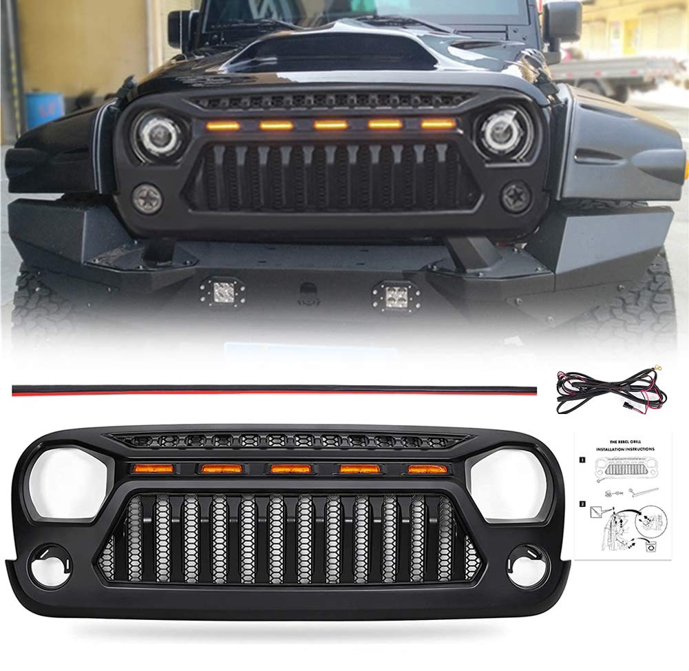 JKB JK Illuminated Front Grille with Orange DRL LED Lights