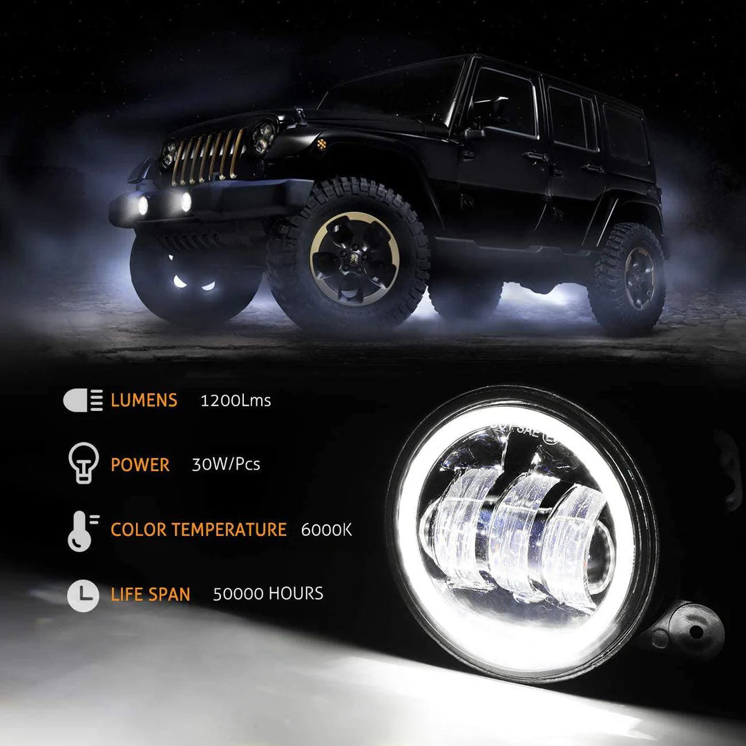 Auxbeam 4 Inch 30w LED Fog Lights With White DRL+Amber Turn Signal For Jeep Wrangler 07-18 JK TJ LJ Front Bumper Lamp
