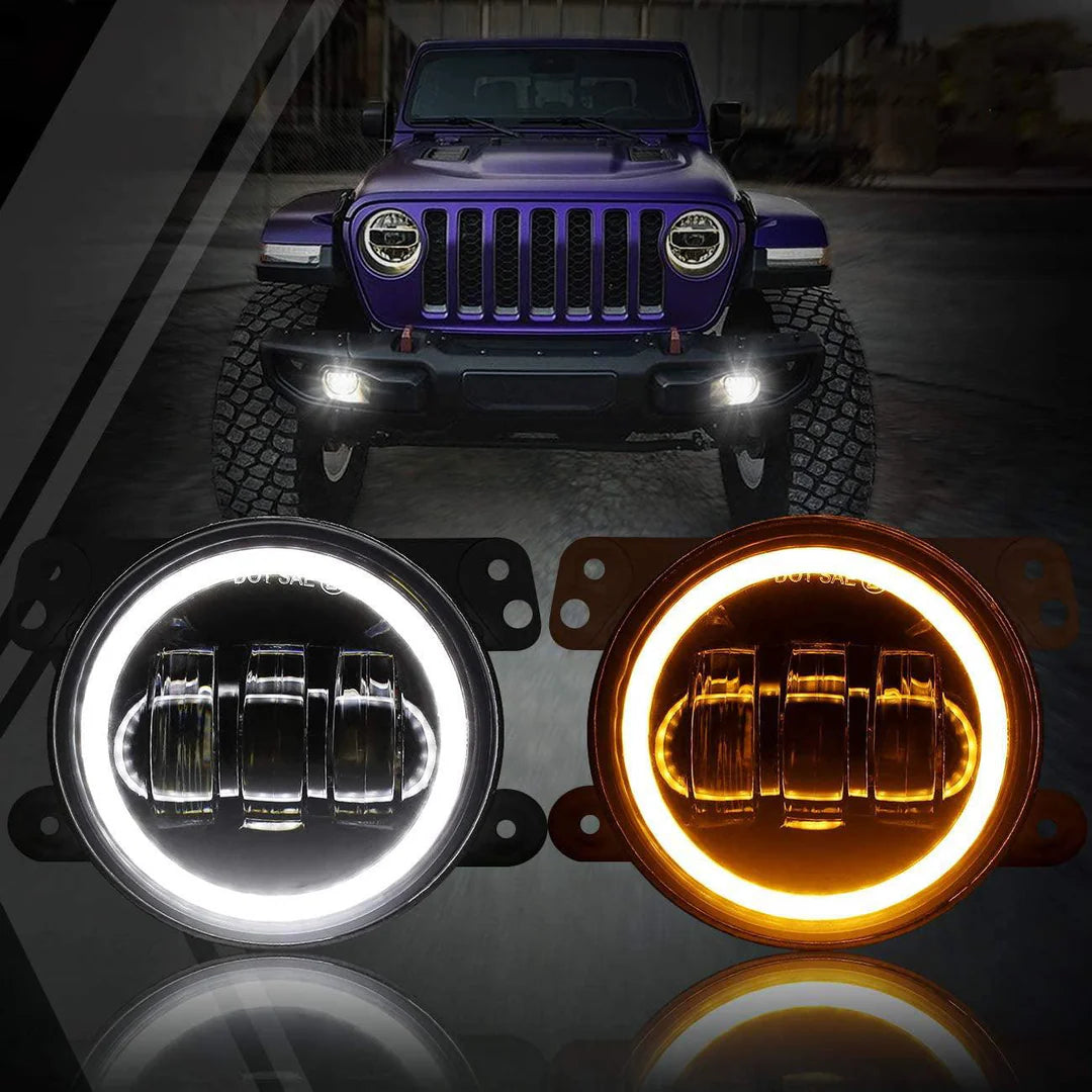 Auxbeam 4 Inch 30w LED Fog Lights With White DRL+Amber Turn Signal For Jeep Wrangler 07-18 JK TJ LJ Front Bumper Lamp