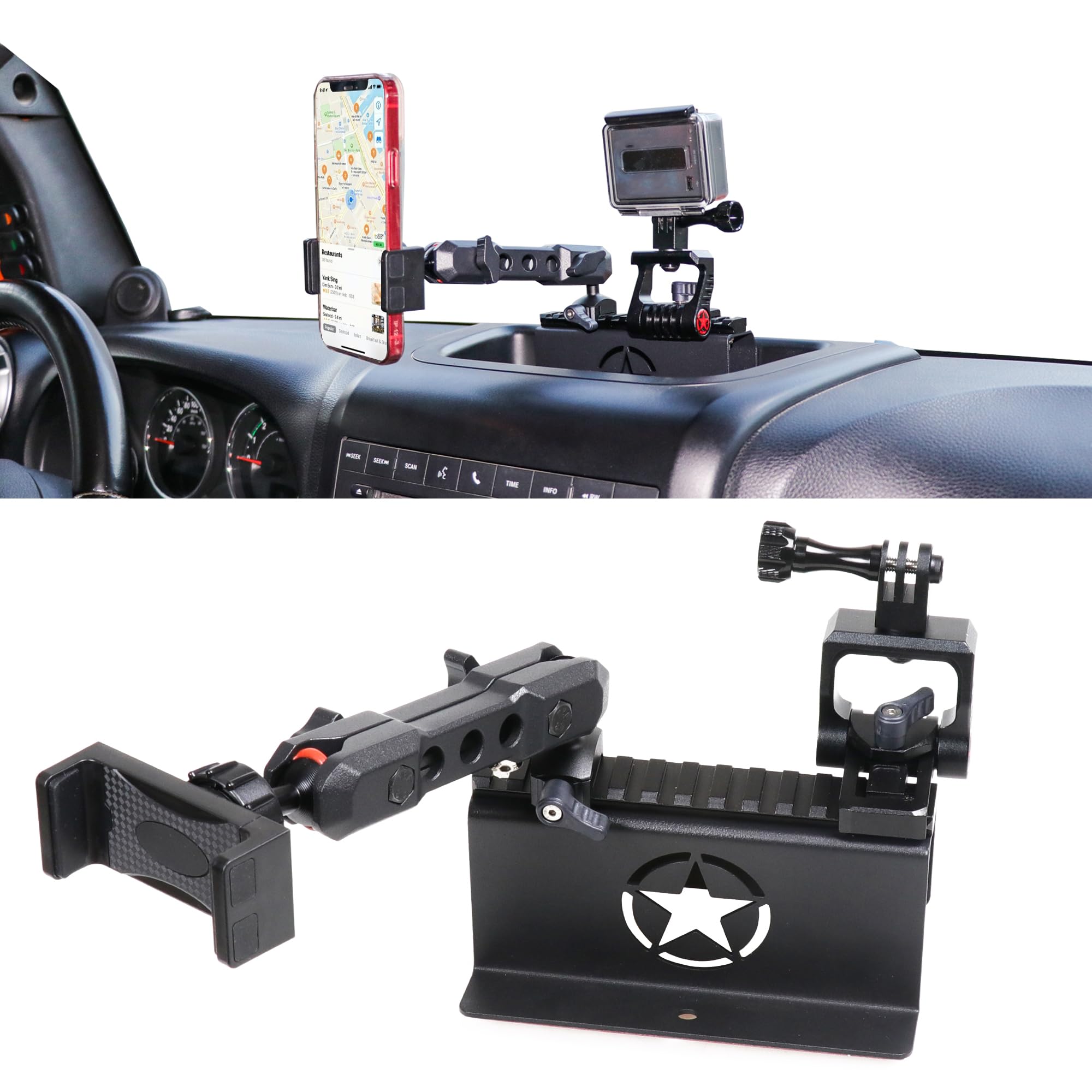 JKB JK (3.6L) Dashboard Go Pro and Phone Holder