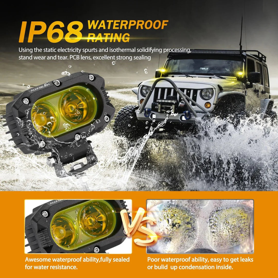 Auxbeam R4 Series | 4 Inch 60W LED Pods Light Flood Beam Amber Light