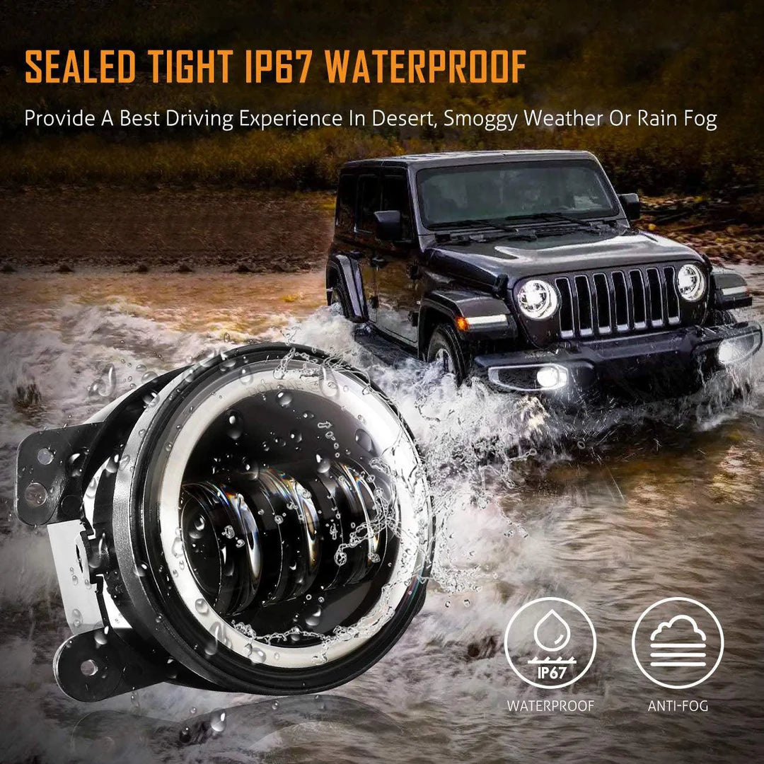 Auxbeam 4 Inch 30w LED Fog Lights With White DRL+Amber Turn Signal For Jeep Wrangler 07-18 JK TJ LJ Front Bumper Lamp