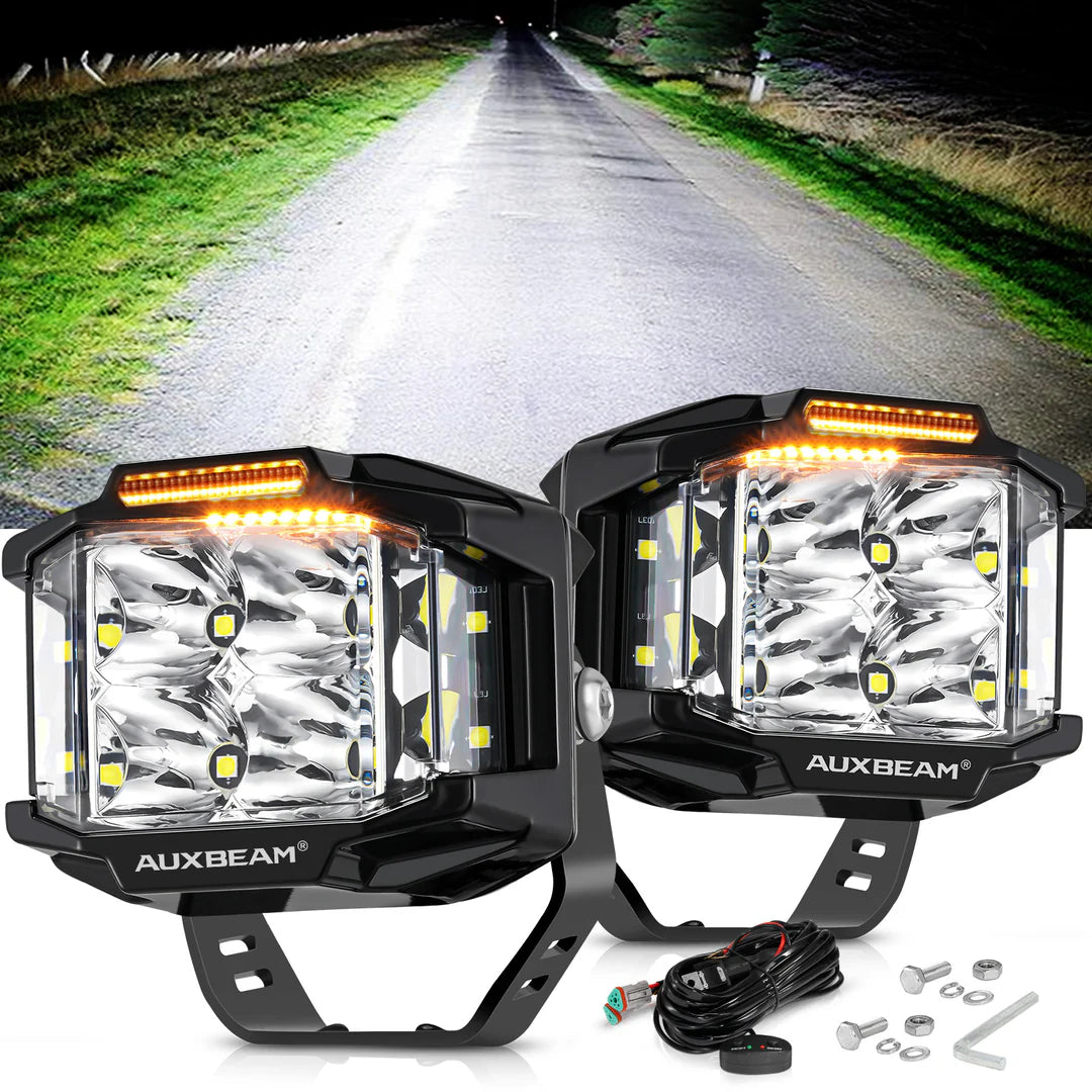 Auxbeam V-MAX SERIES | 5 INCH 168W 16440LM COMBO BEAM SIDE SHOOTER LED ROUND POD LIGHTS WITH AMBER DRL