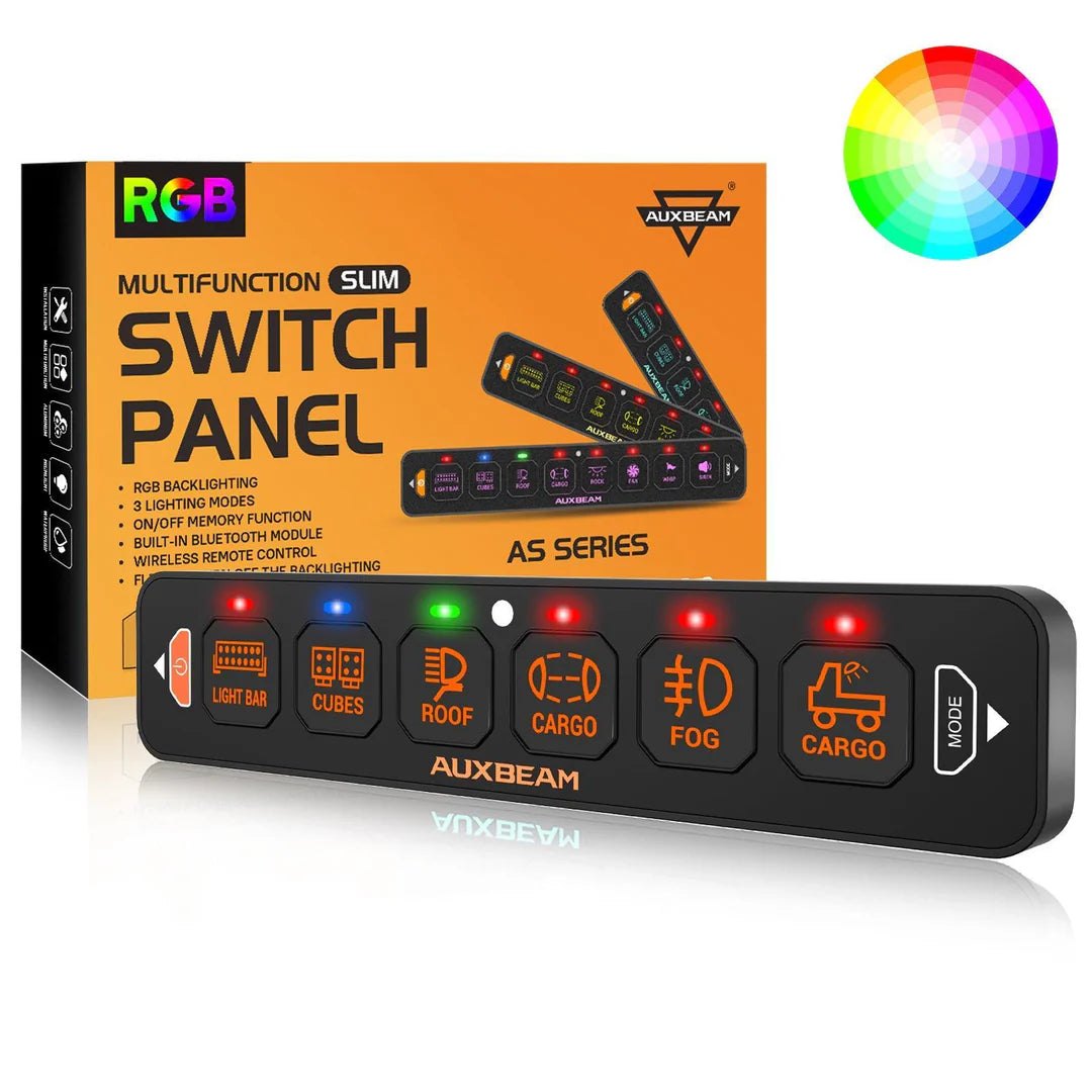 Auxbeam AS-R60 RGB SLIM SWITCH PANEL, TOGGLE/ MOMENTARY/ PULSED MODE SUPPORTED(ONE-SIDED OUTLET)