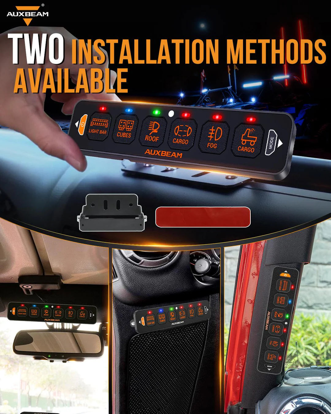 Auxbeam AS-R60 RGB SLIM SWITCH PANEL, TOGGLE/ MOMENTARY/ PULSED MODE SUPPORTED(ONE-SIDED OUTLET)