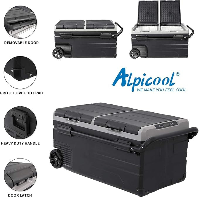 Alpicool Dual Temperature Control TWW95 Portable Refrigerator 100 Quart(95 Liter) Compact Fridge Mini Freezer for Travel,Camping,Fishing, Outdoor -12/24V DC