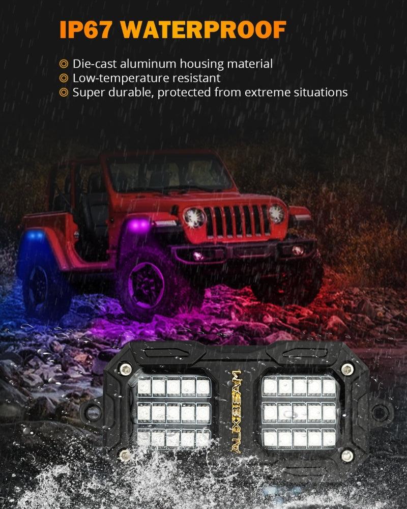 Auxbeam NEW VIBRANT SERIES | UPGRADED RGB LED ROCK LIGHTS KIT MULTICOLOR NEON UNDERGLOW LIGHTS WITH BLUETOOTH APP & REMOTE CONTROL