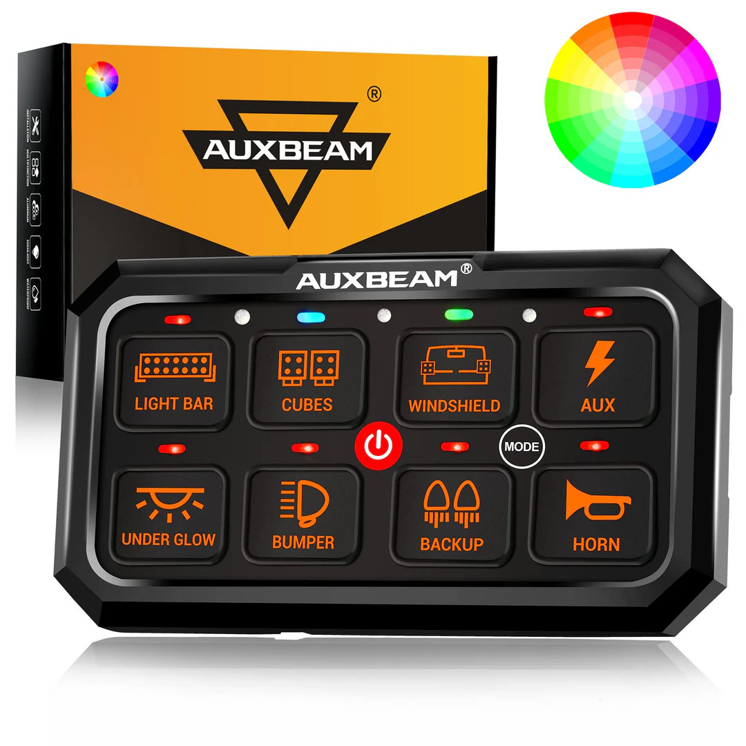 Auxbeam RGB SERIES 8 GANG (RA80 XL) SWITCH PANEL, LARGER SIZE, TOGGLE/ MOMENTARY/ PULSED MODE SUPPORTED