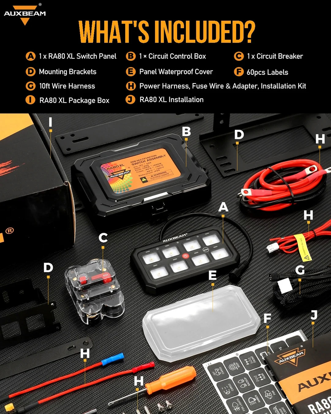 Auxbeam RGB SERIES 8 GANG (RA80 XL) SWITCH PANEL, LARGER SIZE, TOGGLE/ MOMENTARY/ PULSED MODE SUPPORTED