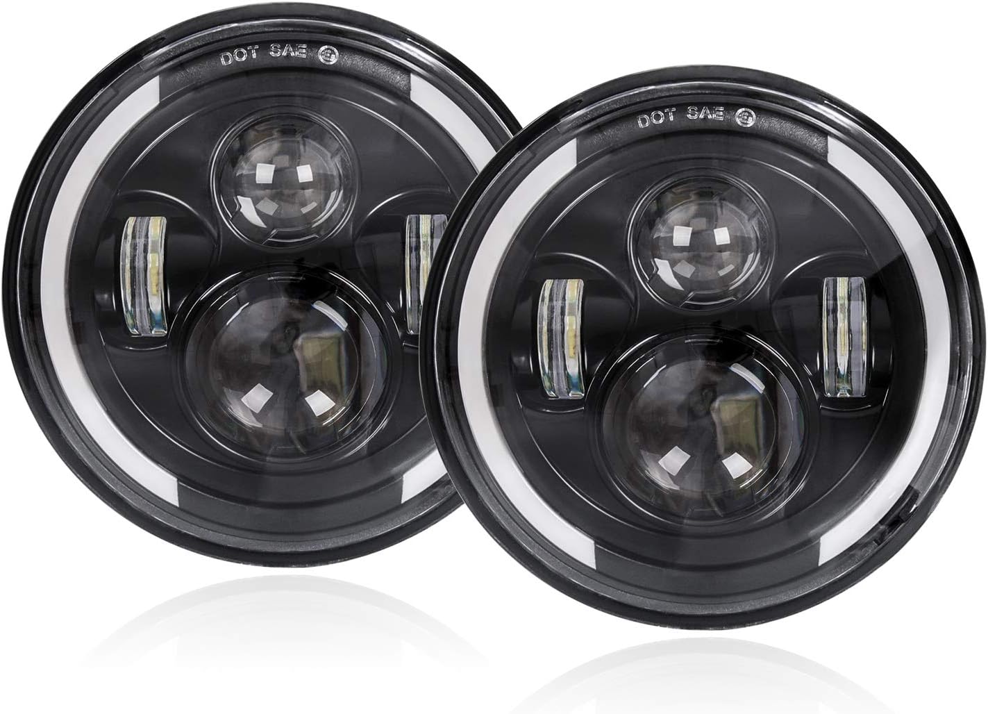 JKB TJ and JK Dark Dual Loop Headlights with Full Orange and White Half Ring DRL