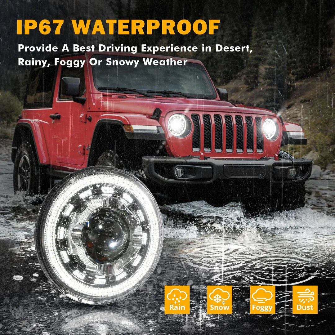 Auxbeam Starlight Flow Series 7 Inch 135W DOT Approved LED Headlights with DRL&Turn Signal High Low Beam for Jeep Wrangler JK TJ LJ CJ Land Rover Defender 90 1997