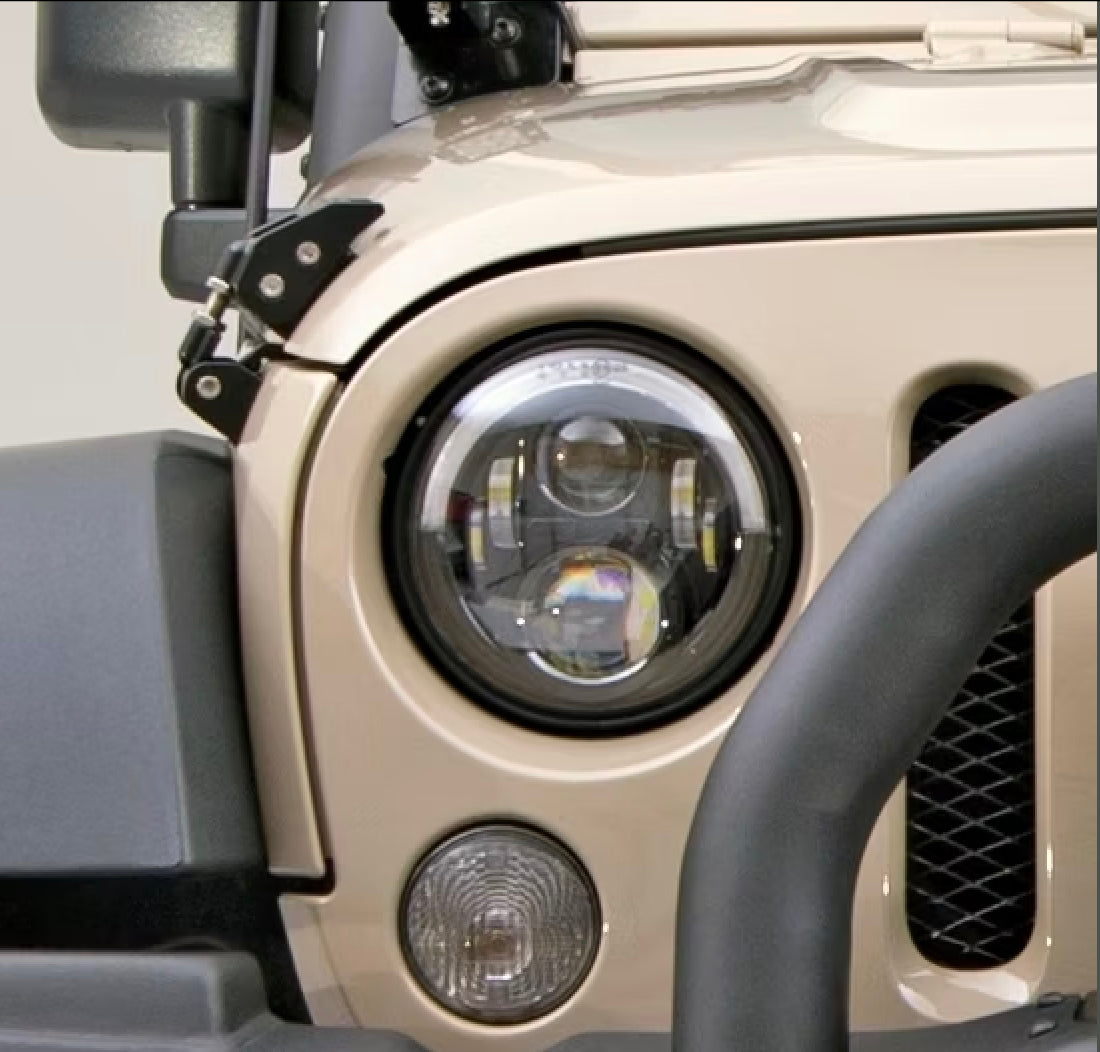 JKB TJ and JK Dark Dual Loop Headlights with Top Orange and White Half Ring DRL