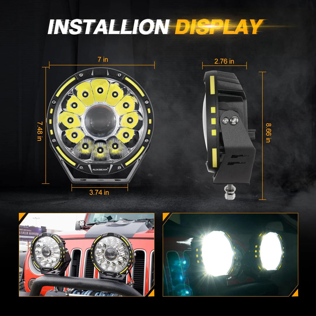 Auxbeam 360-PRO SERIES | 7 INCH 230W 33332LM CUSTOM LENS OFFROAD LED DRIVING LIGHTS
