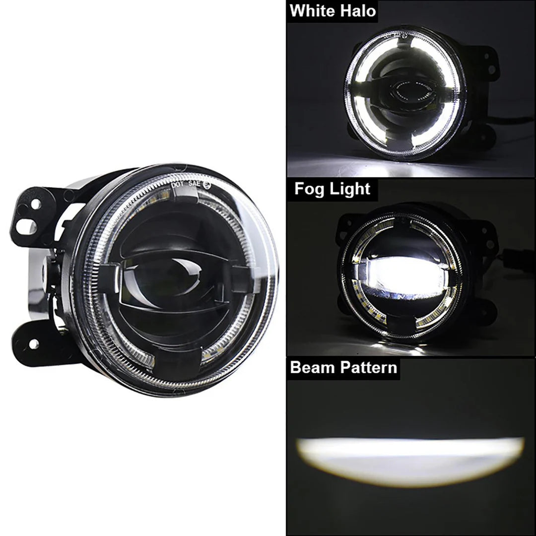 Auxbeam (2pcs/set) 4" 60W LED Fog Lights with White Halo Ring DRL for Jeep Wrangler JK/ Jeep Grand Cherokee/ Dodge