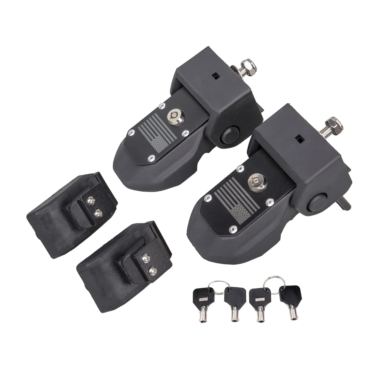 JKB JL and JT  USA Flag Design OEM Hood Latches with Lock (Set of 2)