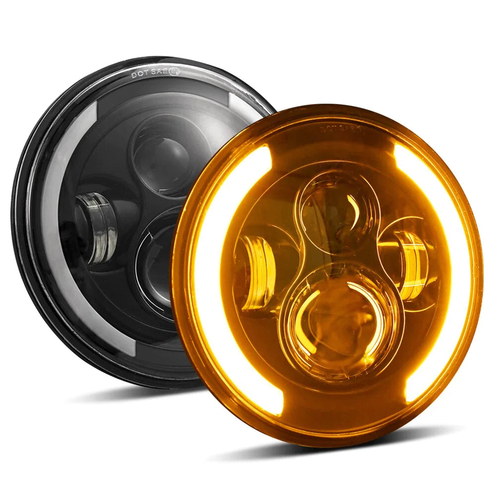 JKB TJ and JK  Dark Dual Loop Headlights with Orange and White Half Rings DRL