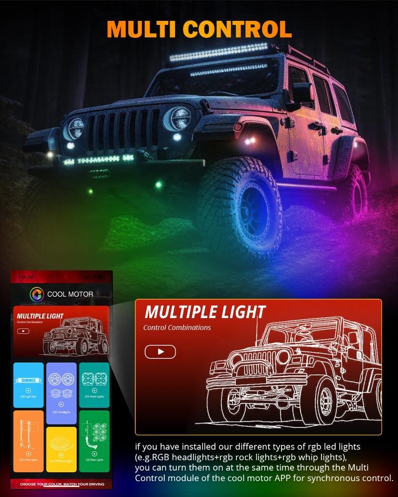 Auxbeam  NEW VIBRANT SERIES | UPGRADED RGB LED ROCK LIGHTS KIT MULTICOLOR NEON UNDERGLOW LIGHTS WITH BLUETOOTH APP & REMOTE CONTROL