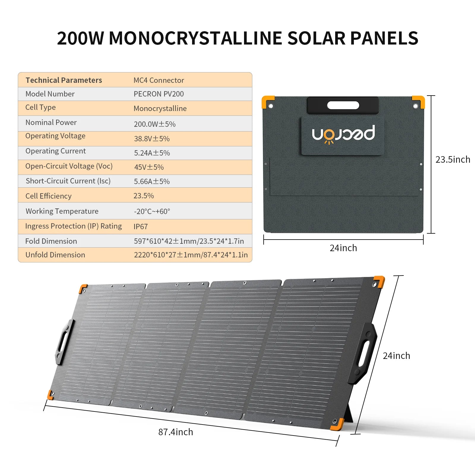 Pecron  PV200 200W Portable Solar Panel Waterproof IP67