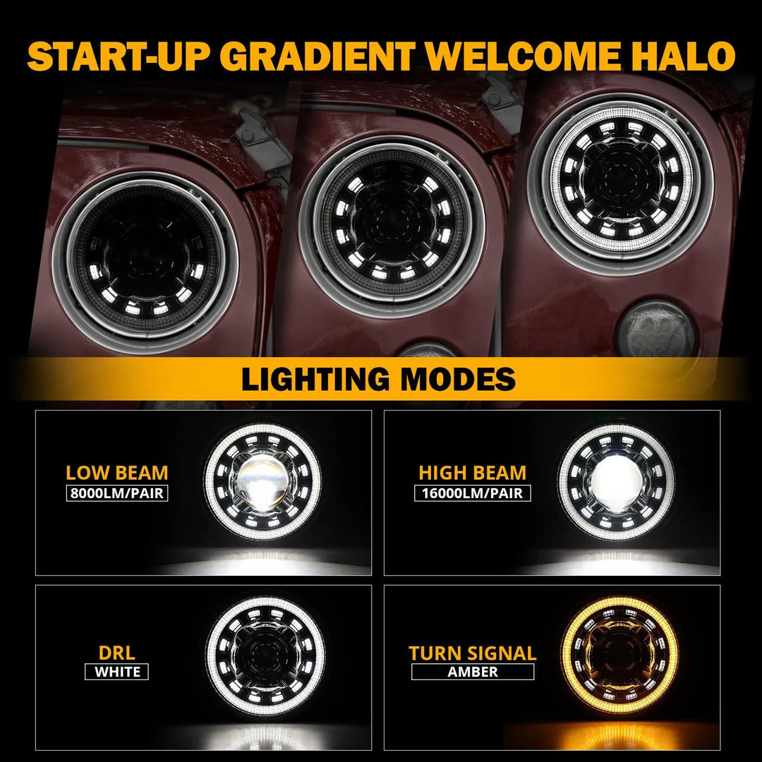 Auxbeam  Starlight Flow Series 7 Inch 135W DOT Approved LED Headlights with DRL&Turn Signal High Low Beam for Jeep Wrangler JK TJ LJ CJ Land Rover Defender 90 1997