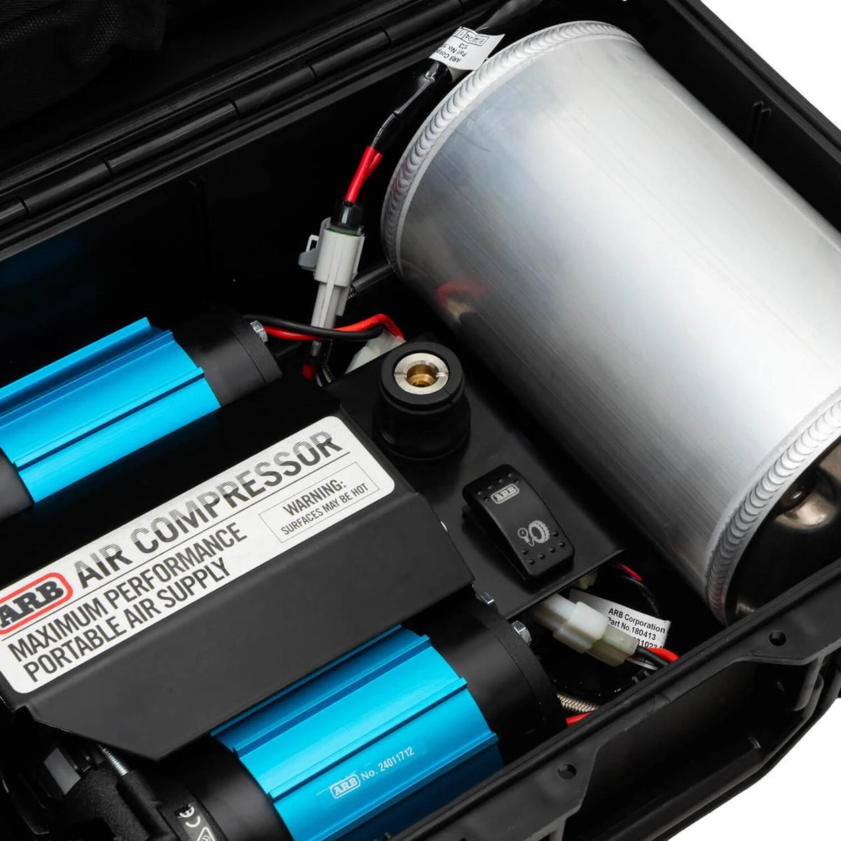 ARB  PORTABLE AIR COMPRESSOR (BRUSHED) TWIN WITH AIR TANK - 12 VOLT